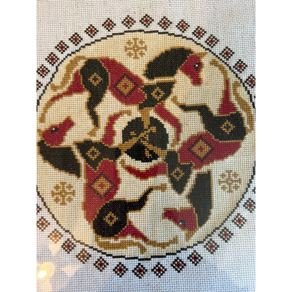 Vintage Swedish Cross-Stitch Wall Hanging Horses Handmade Framed 13"x14" - Picture 2 of 7